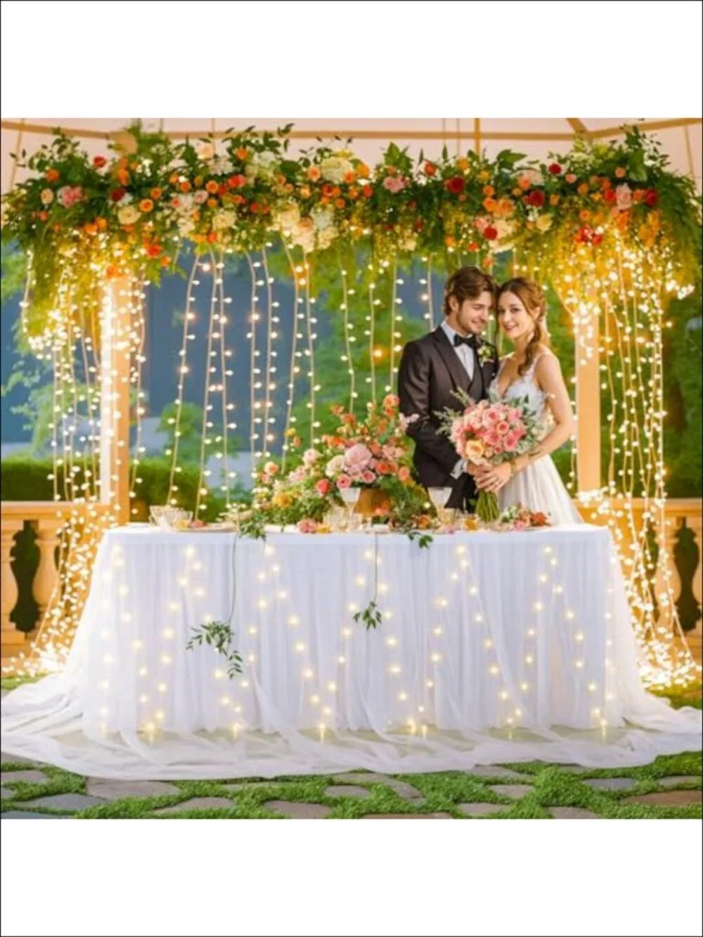 Tulle Tutu Table Skirt 14ft LED Light String for Rectangle Round Tables